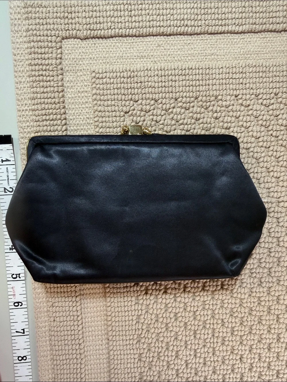 Vintage Ingber USA Black Satin Convertible Chain Clutch Evening Bag
